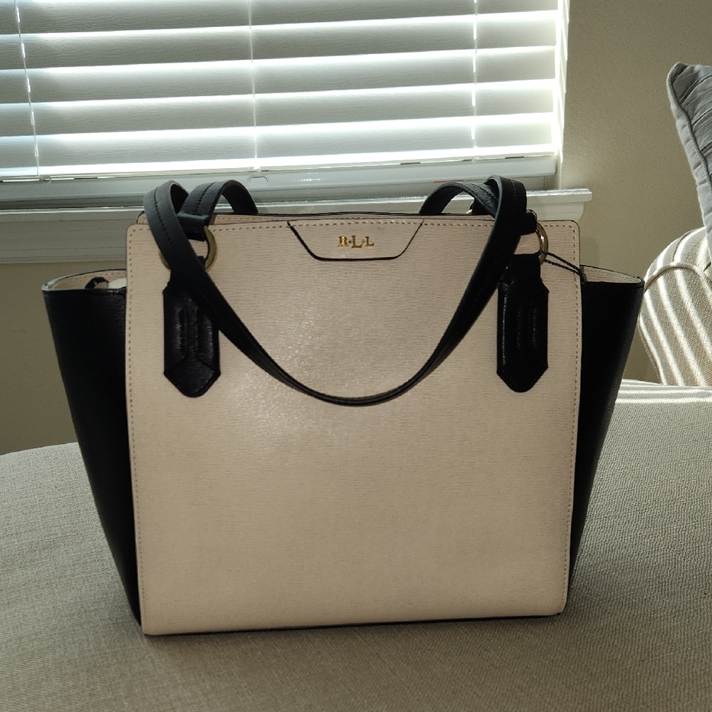 Lauren Ralph Lauren Black and Cream Satchel